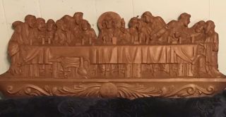 Vintage Carved Wood Wall Plaque Of Lords Supper,  Tesoro’s Manila Label On Back,