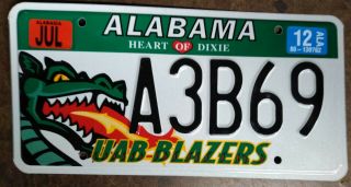 2012 Alabama Uab Blazers Auto/car Tag License Plate A3b69 Embossed