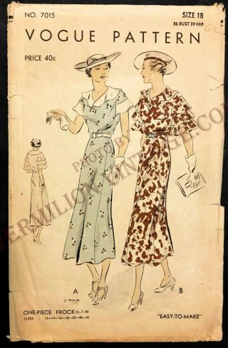 Wow 1935 Vogue Dress 7015,  " Easy To Make " 1930 