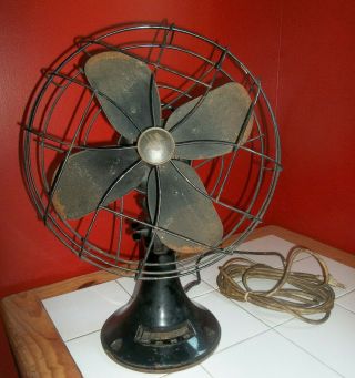 Vintage Emerson 3 Speed Oscillating 13 " Desk Fan Heavy & Quiet Long Cord