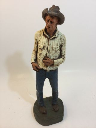 Vintage 1971 Handpainted Michael Garman Cowboy Western Farm Sculpture Statue 12 "