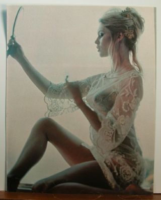 Brigitte Bardot Page Print Peering In Hand Mirror See Thru Lace Dress
