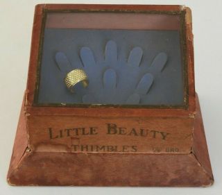 Vtg Little Beauty Thimbles Advertising Display Case Box & Drawer Sewing Bx1 - 8004