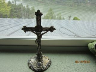 Antique Altar Crucifix Silver Ornate 6 1/2 " Tall Jesus On Cross Relic Vintage