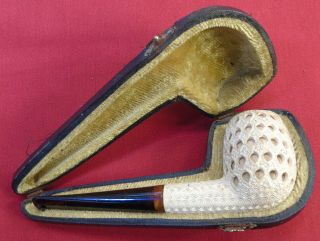 Hand Carved Block Meerschaum Pipe With Case.