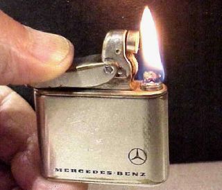 MYLFLAM Petrol Lighter w/ “MERCEDES BENZ” Ad,  Vtg 1940s Made in Germany, 2