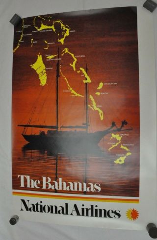 Rare Vintage National Airlines Travel Poster The Bahamas