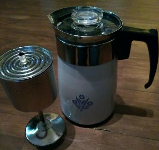 Vintage Corning Ware Blue Cornflower 6 Cup Stove Top Percolator Coffee Pot