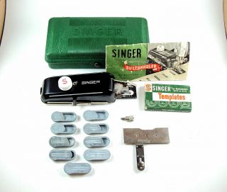 Vintage Singer Featherweight 221 Sewing Machine Buttonholer With 9 Templates