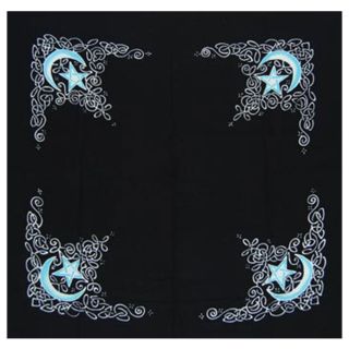 Celtic Moon Altar Cloth 36 " Black Rayon Pentagram Scarf Karuna Arts Pagan