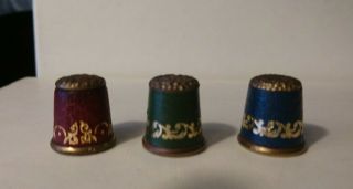 Felix Morel Thimbles Leather With Gold Detailing.  (3) Red,  Blue And Green