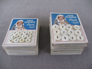 25 Cards Vintage Good Neighbor Mother Of Pearl Buttons/12 On Card/300 All/ww2?