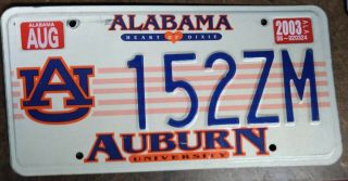 2003 Alabama Auburn University Auto/car/license Plate 152zm Embossed