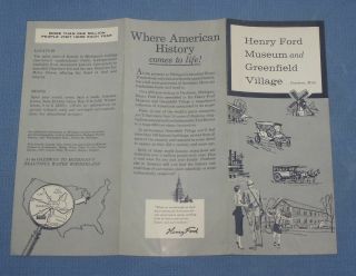 Vtg Henry Ford Museum Greenfield Village Dearborn Michigan Mi Brochure