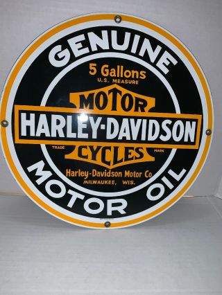 Harley Davidson Sign “genuine Motor Oil” Porcelain,  Ande Rooney