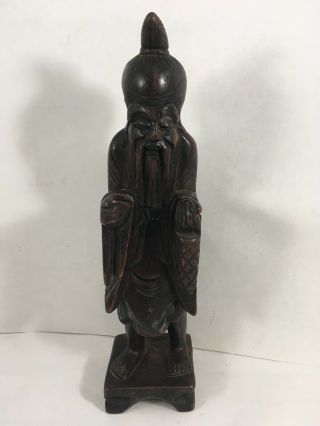 Vintage Shou Lao Fukurokuju Carved Wooden Figurine Sculpture 8.  5 " Tall