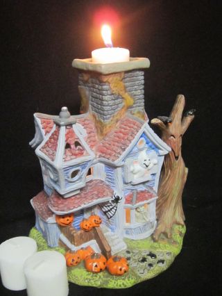 Halloween Decoration Haunted Ceramic Mansion House Tealight Or Votive Holder