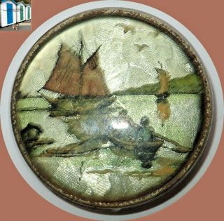 Vintage Sweet Petals Lavender Powder Compact Foil Picture Sailing Sea 3