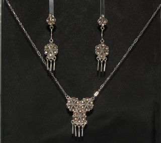 Mop Dangle Earrings And Necklace Set By Jerome Vacit,  Zuni