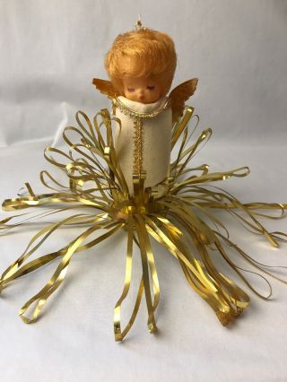 Vintage Angel Christmas Tree Topper Ornament Gold Cascading Foil 6.  5 " H Japan
