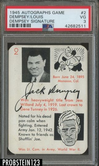 1945 Autographs Game Boxing 2 Jack Dempsey Signature Joe Louis Psa 3 Vg