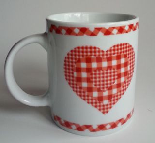 Red White Checked Gingham Heart Coffee Mug Mother 