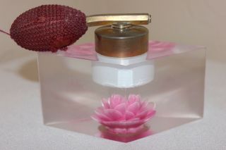 Vintage Jane - Art Lucite Perfume Bottle W/pump,  Pink Rose