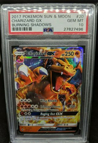 Psa 10 Gem 2017 Pokemon Sun & Moon Burning Shadows Charizard Gx 20