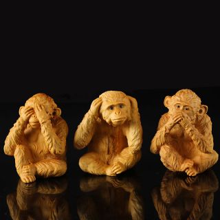 - 7 5.  6 5.  2 Cm Carved Boxwood Carving :set Of 3 No Evil Wise Monkeys