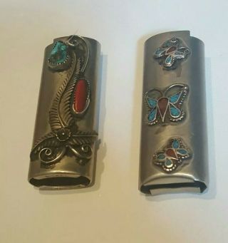 Vintage Silver Nickel Cigarette Lighter Cases (x2) Butterfly & Flowers Engraved