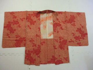 Japanese Vintage Kimono,  Haori,  Silk,  Light Red&yellow N071924