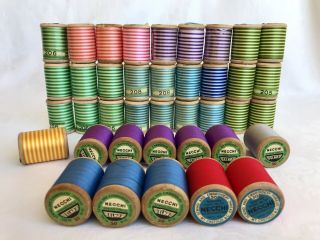 39 Vintage Thread Wood Spools Sewing Quilting Embroidery Necchi Italy Variegated