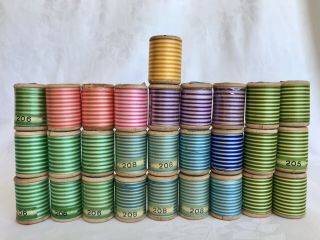39 Vintage Thread Wood Spools Sewing Quilting Embroidery Necchi Italy Variegated 2