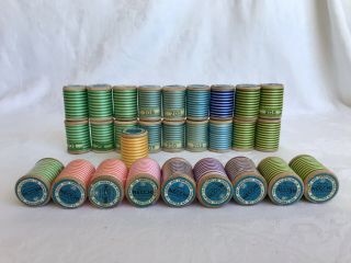 39 Vintage Thread Wood Spools Sewing Quilting Embroidery Necchi Italy Variegated 3