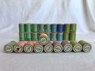 39 Vintage Thread Wood Spools Sewing Quilting Embroidery Necchi Italy Variegated 4