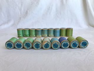 39 Vintage Thread Wood Spools Sewing Quilting Embroidery Necchi Italy Variegated 5