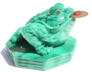 Feng Shui Green Money Toad Lucky Frog On Bagua Wealth - Beckoning Luck