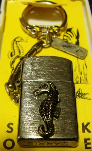Vintage Florida Souvenir Key Ring Miniature Lighter With Seahorse By Carrib