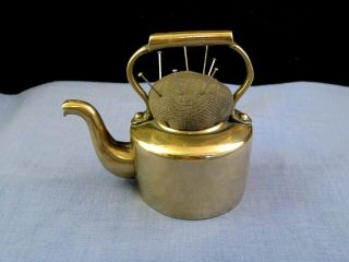 Antique Miniature Brass Kettle Pot Sewing Box Pin Needle Cushion Case