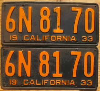 1933 California License Plate Number Tag Pair