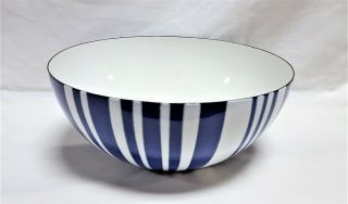 Vintage Catherine Holm Enameled Metal Bowl - Cobalt Blue & White Stripe - 9 - 1/2 "