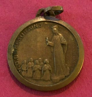 Antique Catholic Religious Holy Medal / Notre Dame De Beauraing / Gold Tone