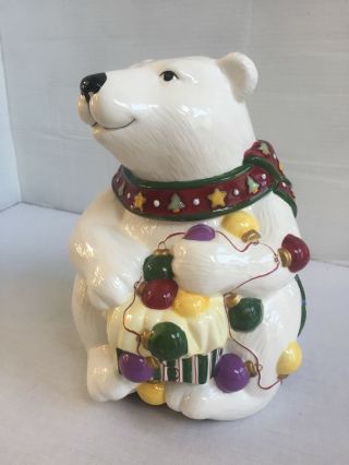 Jc Penney Holiday Ceramic White Polar Bear Cookie Jar