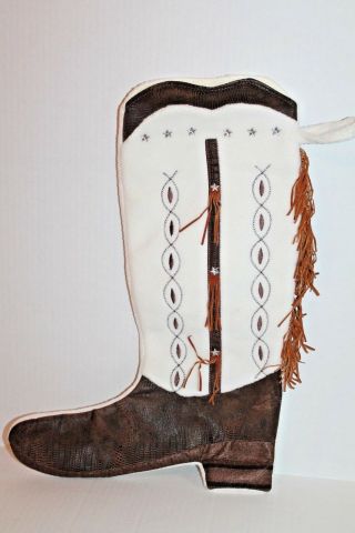 Western Cowboy Boot Large Christmas Stocking With Fringe Euc