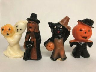 4 Vintage Gurley Novelty Halloween Candles Witch,  Ghost,  Cat,  Jack O 