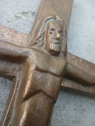 Expressionist Vintage German Bronze Crucifx Cross Jesus Christ,  Great Art Work