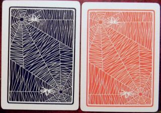 Spider In Spiderweb - 1 Pair Antique Wide Linen Swap Playing Cards - Halloween