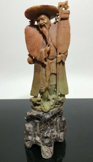 Vtg Chinese Export Carved Wise Man Soapstone Stone Statue Figurine 10”