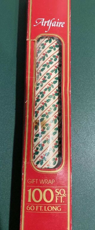 Vintage Roll Of Christmas Holly Gift Wrapping Paper By Artfaire