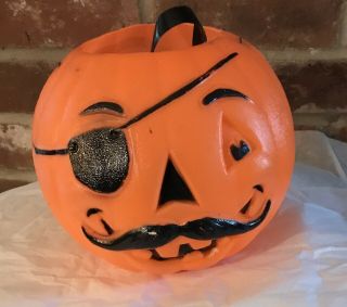 Vtg Halloween Blow Mold Jack O Lantern Plastic Pirate Pumpkin Candy Pail